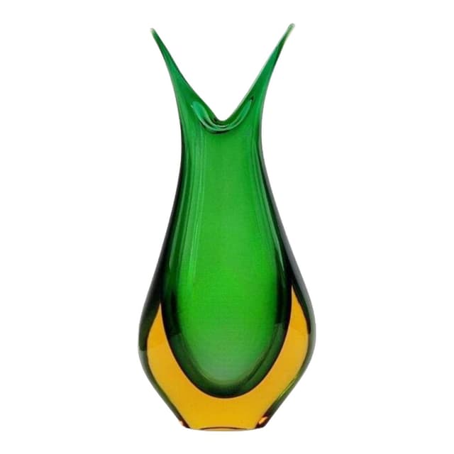 Vase Sommerso, green orange transparent glass, by F. Poli, Italy, 1970s. - DIMENSION
