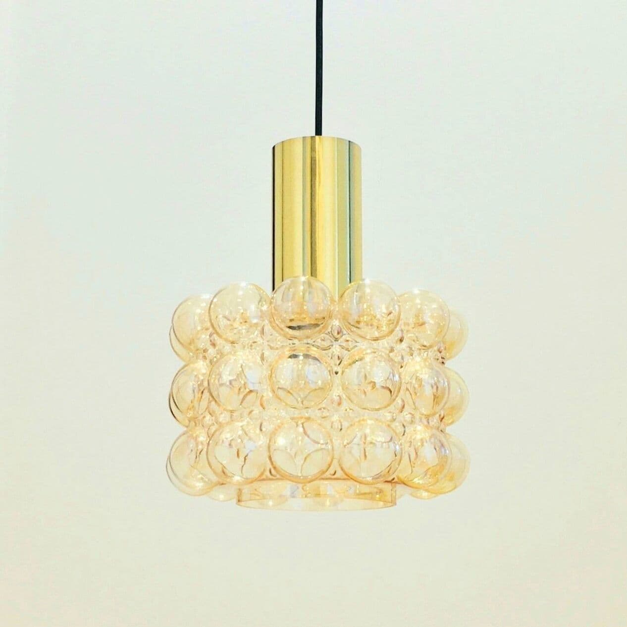 Lampa sufitowa Space Age, szkło złoty, mosiądz złoty, proj. H. Tynell, Limburg, Niemcy, lata 60. - 296163