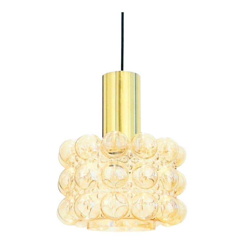 Lampa sufitowa Space Age, szkło złoty, mosiądz złoty, proj. H. Tynell, Limburg, Niemcy, lata 60.