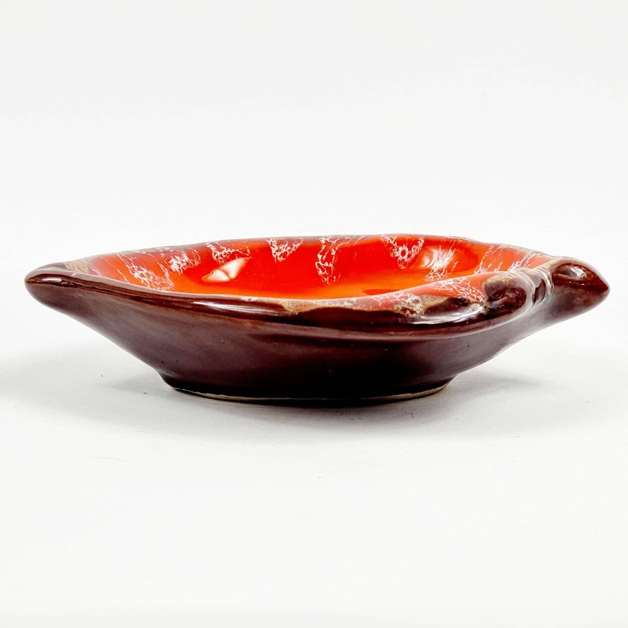 Decorative bowl Vallauris, red orange brown white beige, ceramics, France, 1960s. - 296109