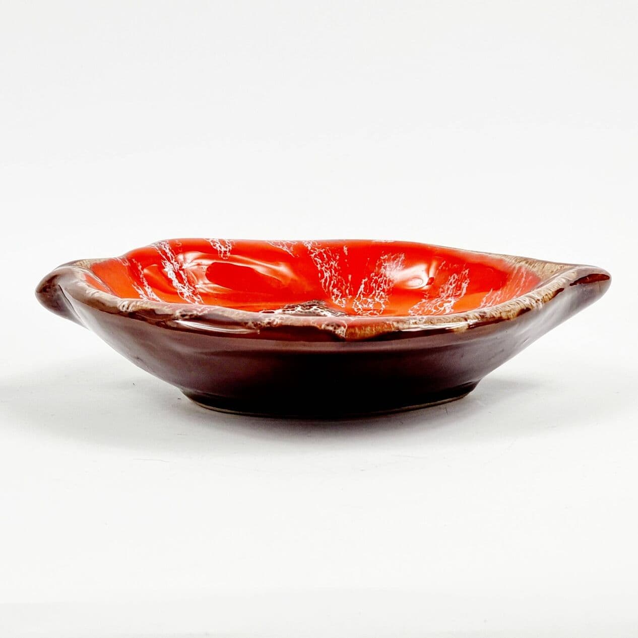 Decorative bowl Vallauris, red orange brown white beige, ceramics, France, 1960s. - 296110