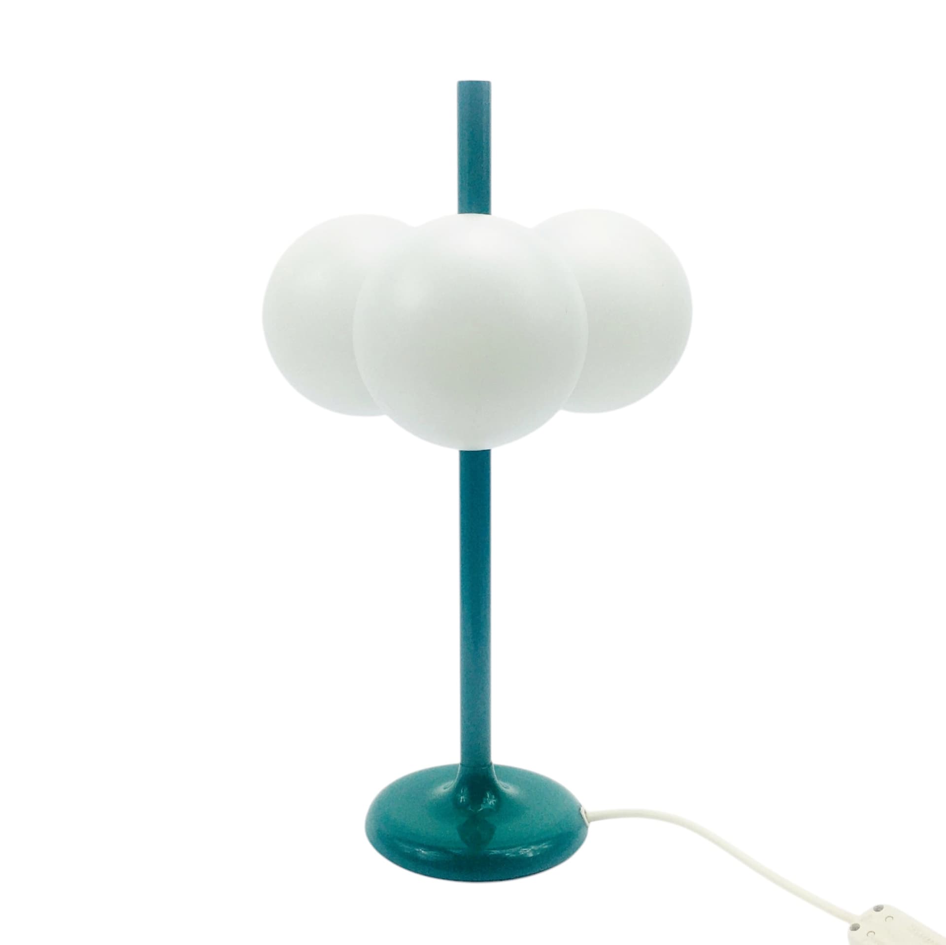 Lampa stołowa Space Age, szkło białe, metal zielony, Kaiser Leuchten, Niemcy, lata 60. - 300626