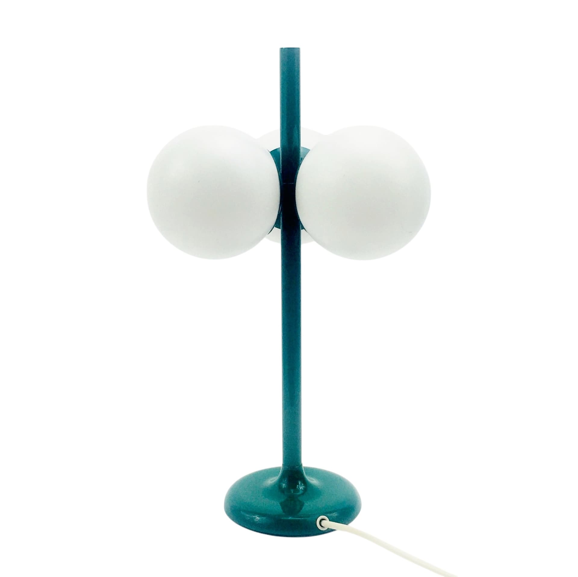 Lampa stołowa Space Age, szkło białe, metal zielony, Kaiser Leuchten, Niemcy, lata 60. - 300625