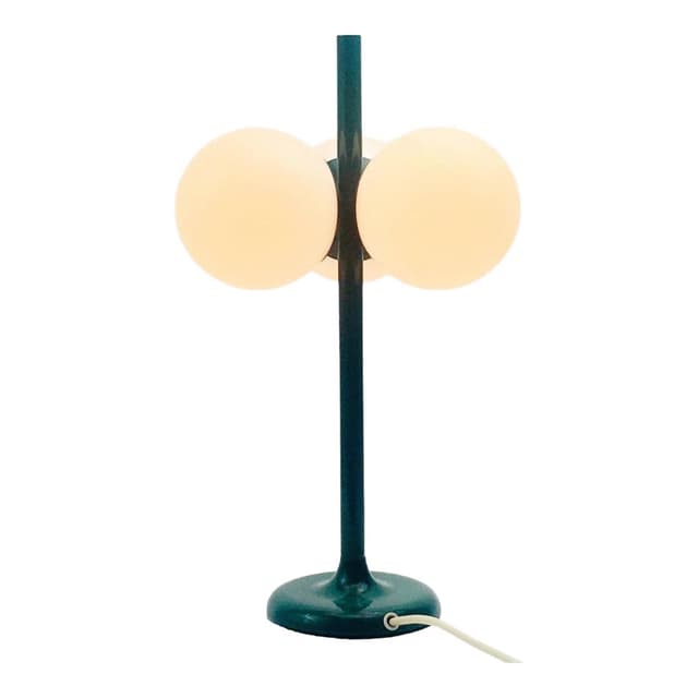 Lampa stołowa Space Age, szkło białe, metal zielony, Kaiser Leuchten, Niemcy, lata 60. - WYMIARY