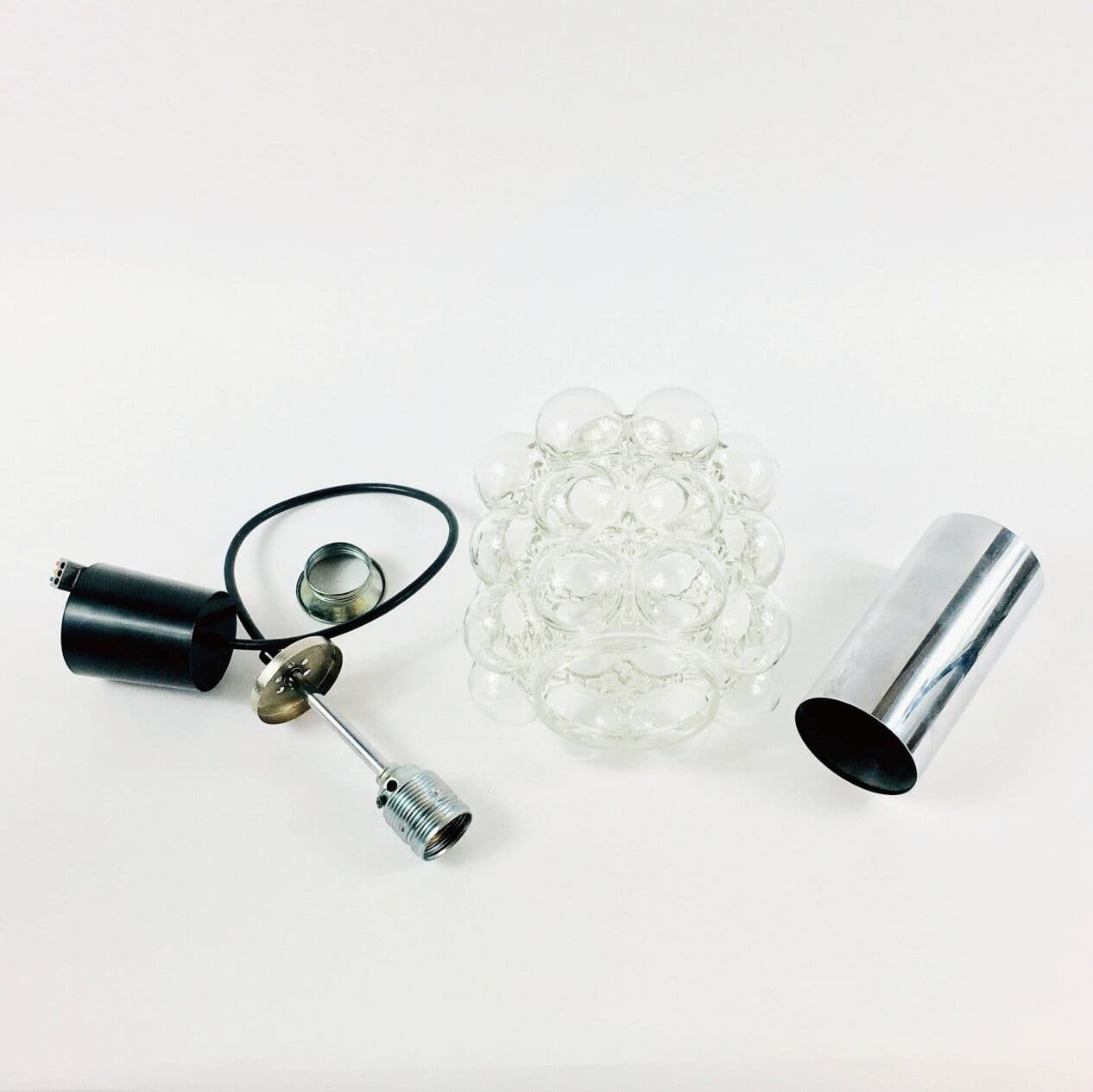 Lampa sufitowa Bubble, szkło transparent, chrom srebrny, proj. H. Tynell, Limburg, Niemcy, lata 60. - 296079