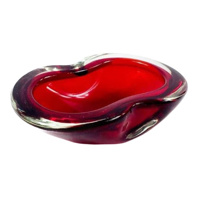 Bowl Sommerso Murano, red transparent, glass crystal, Italy, 1970s. - DIMENSION