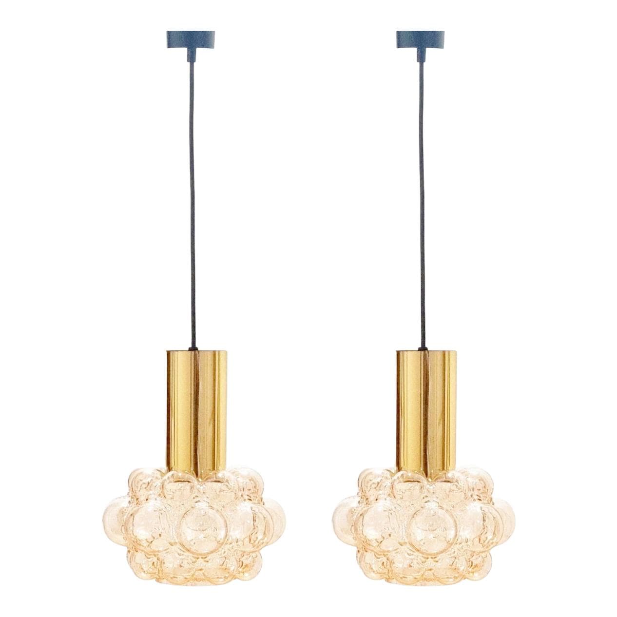 Lampa sufitowa Bubble, szkło złociste, mosiądz, proj. H. Tynell, Limburg, Niemcy, lata 60.