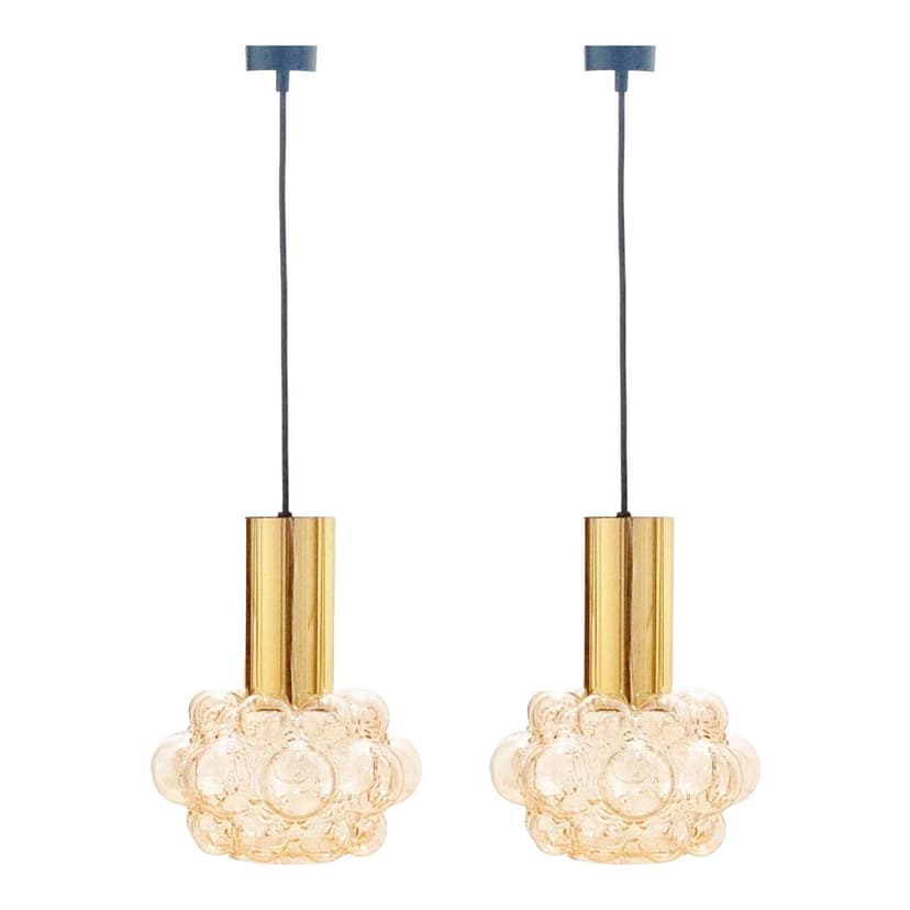 Lampa sufitowa Bubble, szkło złociste, mosiądz, proj. H. Tynell, Limburg, Niemcy, lata 60.