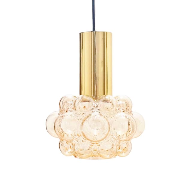 Lampa sufitowa, szkło Bubble jasnobursztynowe, mosiądz, proj. Helena Tynell, Limburg, Niemcy, lata 60./70. - WYMIARY