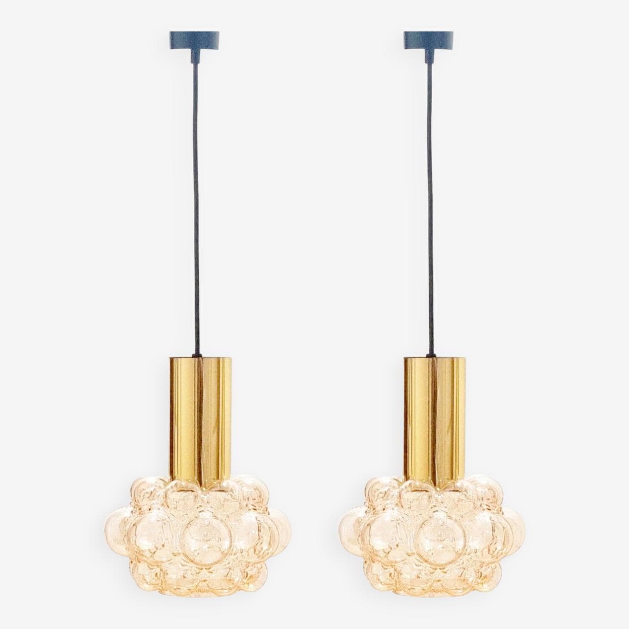 Lampa sufitowa Bubble, szkło złociste, mosiądz, proj. H. Tynell, Limburg, Niemcy, lata 60. - 296034