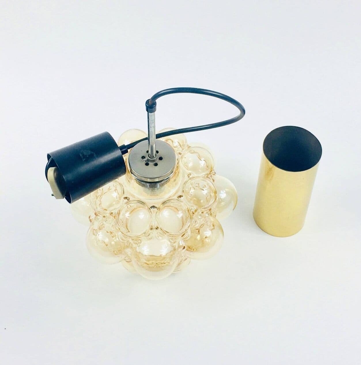 Lampa sufitowa Bubble, szkło złociste, mosiądz, proj. H. Tynell, Limburg, Niemcy, lata 60. - 296038