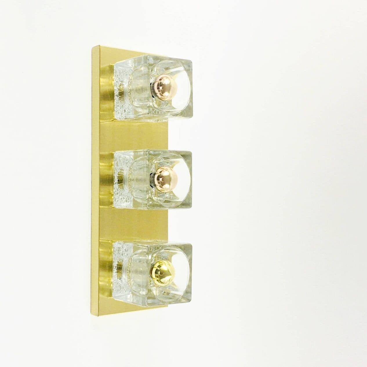 Para kinkietów, kryształ transparentny, mosiądz złoty, Peill & Putzler, Niemcy, lata 70. - 296011