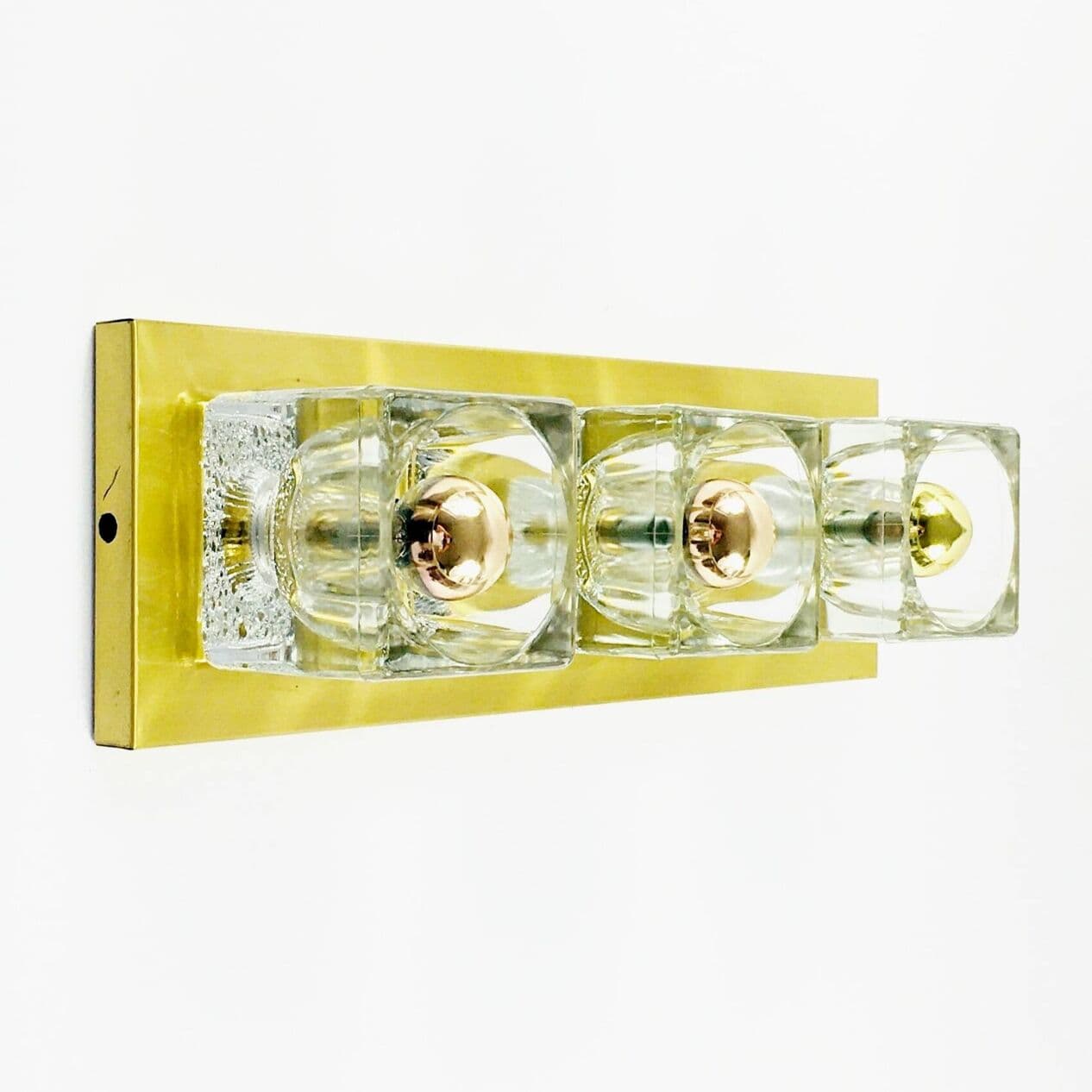 Para kinkietów, kryształ transparentny, mosiądz złoty, Peill & Putzler, Niemcy, lata 70. - 296013