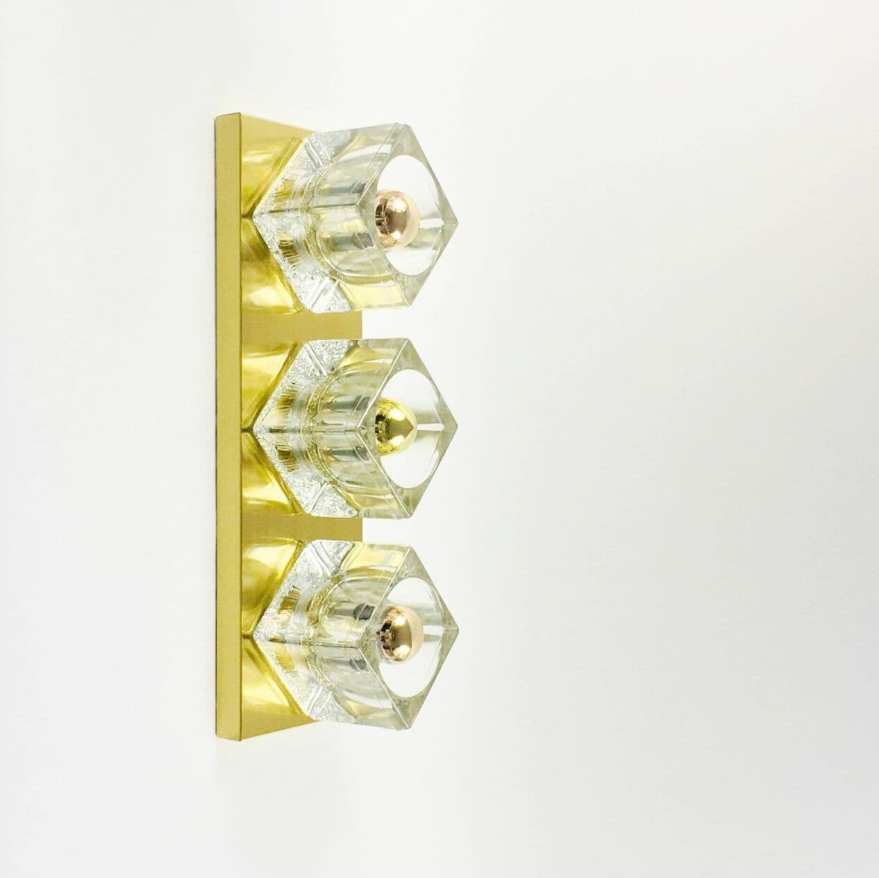 Para kinkietów, kryształ transparentny, mosiądz złoty, Peill & Putzler, Niemcy, lata 70. - 296014