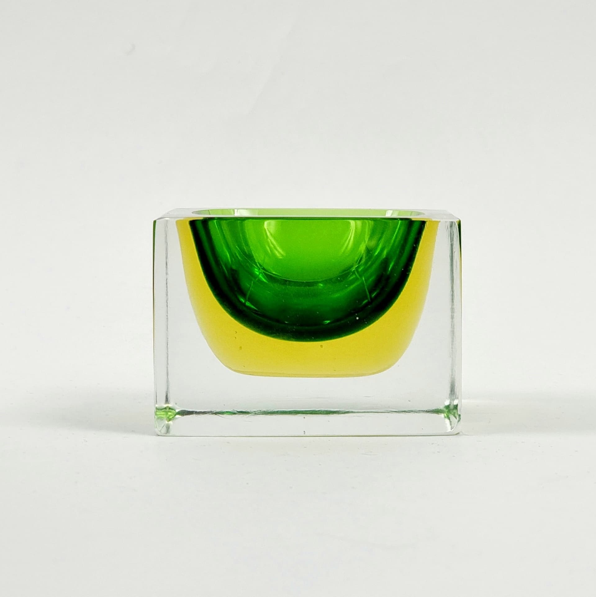 Ashtray Sommerso, green yellow transparent glass, by F. Poli, Seguso Vetri D'Arte, Italy, 1970s. - 303244