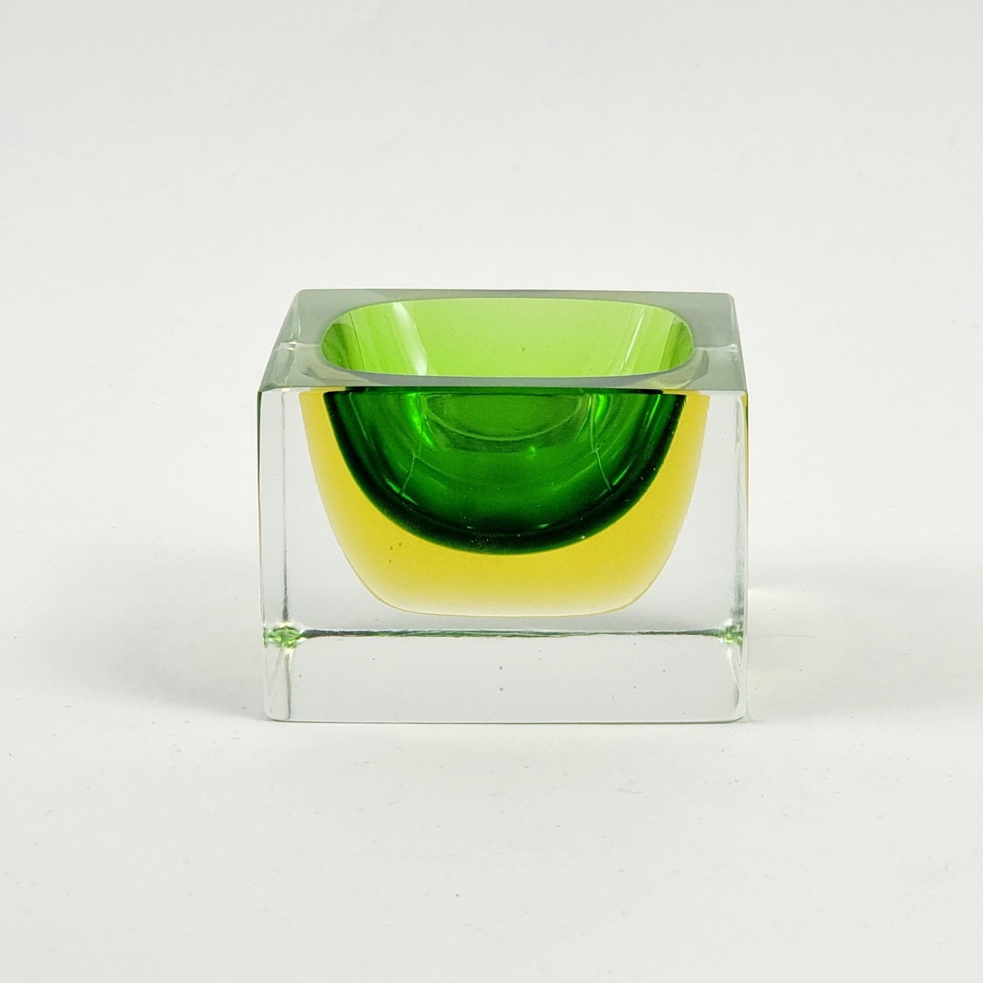 Ashtray Sommerso, green yellow transparent glass, by F. Poli, Seguso Vetri D'Arte, Italy, 1970s. - 303243