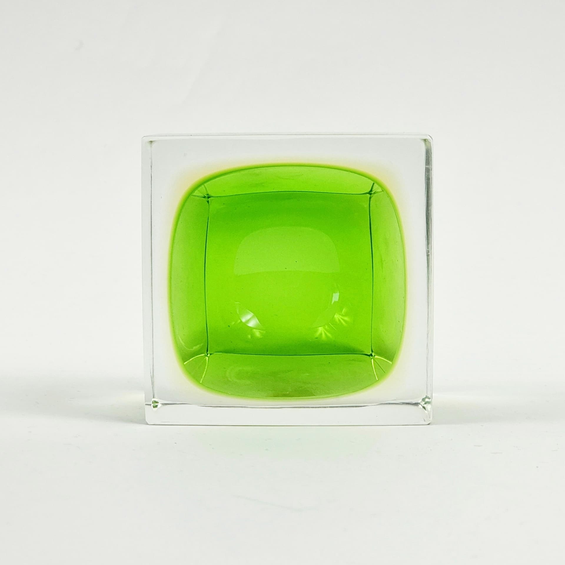 Ashtray Sommerso, green yellow transparent glass, by F. Poli, Seguso Vetri D'Arte, Italy, 1970s. - 303245