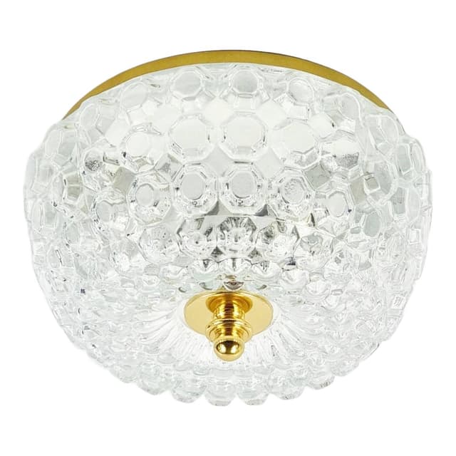 Lampa sufitowa Bubble, szkło transparentne, mosiądz złoty, proj. H. Tynell, Limburg, Niemcy, lata 60. - WYMIARY