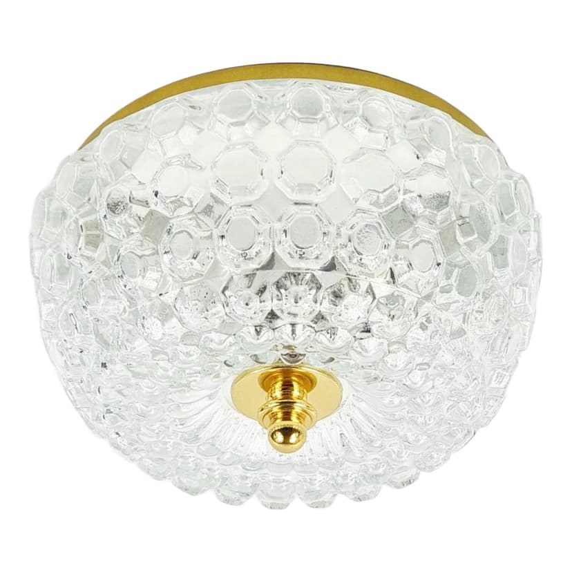 Lampa sufitowa Bubble, szkło transparentne, mosiądz złoty, proj. H. Tynell, Limburg, Niemcy, lata 60.
