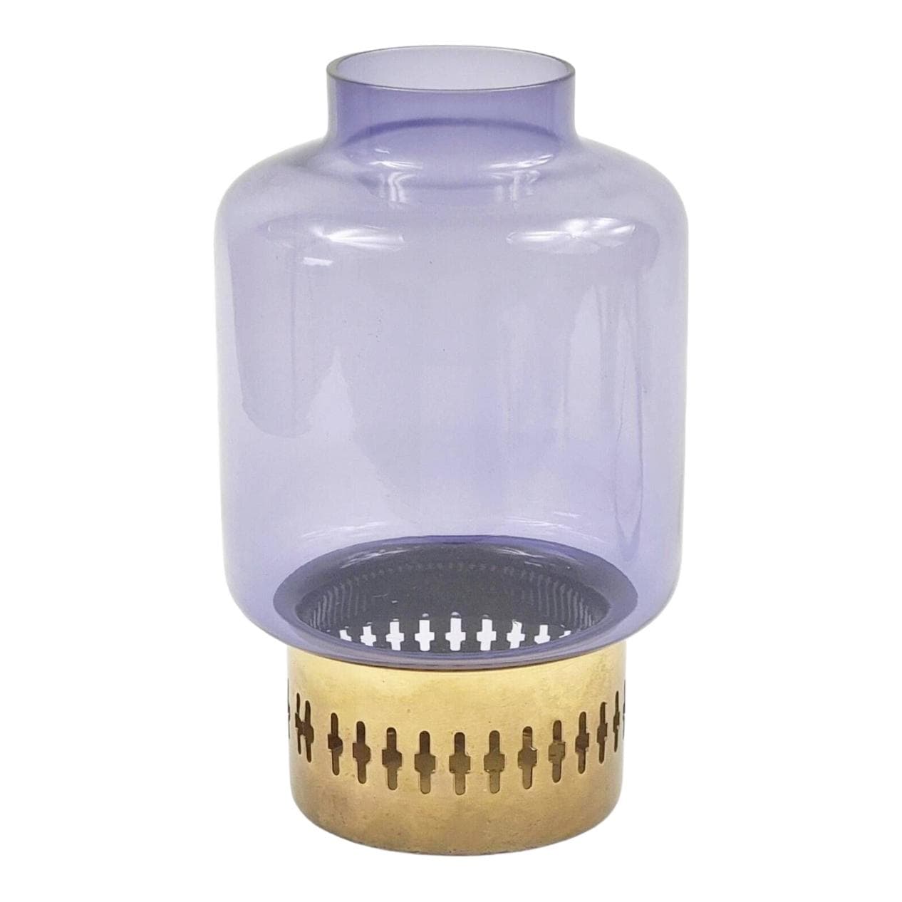 Świecznik, szkło fioletowe, mosiądz, proj. H.-A. Jakobsson, Szwecja, lata 60.