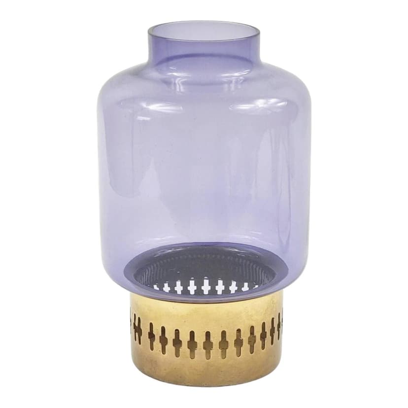 Świecznik, szkło fioletowe, mosiądz, proj. H.-A. Jakobsson, Szwecja, lata 60.