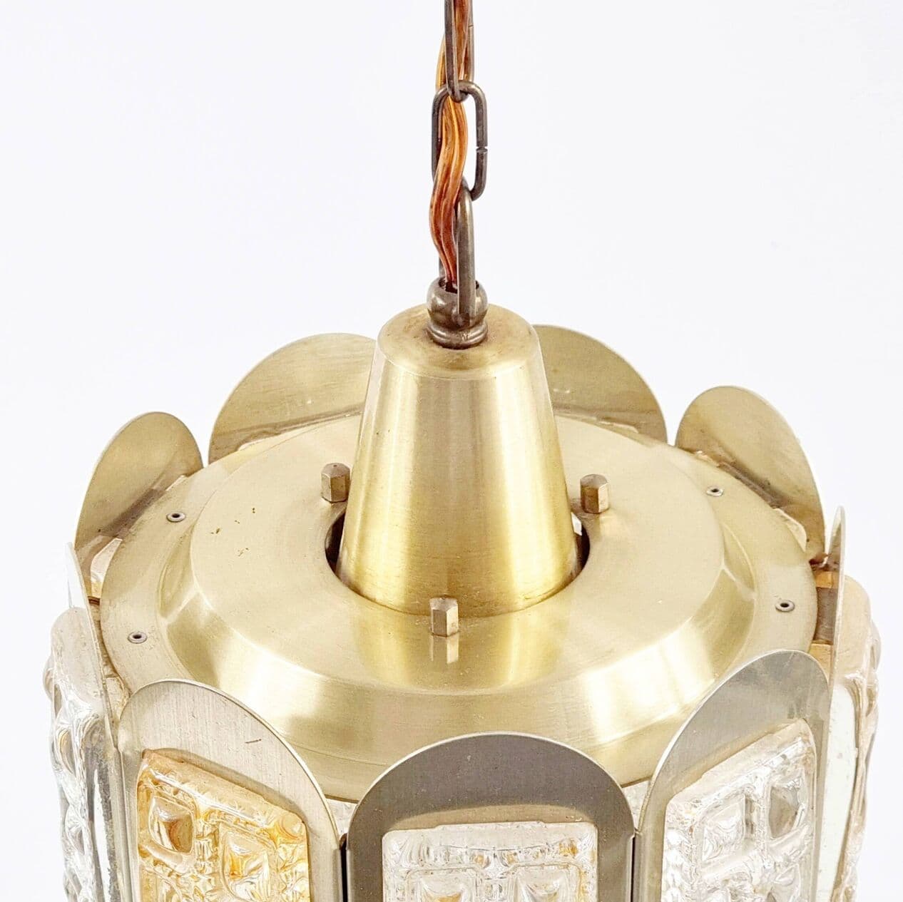 Lampa wisząca, szkło przezroczyste i bursztynowe, mosiądz złoty, Vitrika, Dania, lata 60. - 295976
