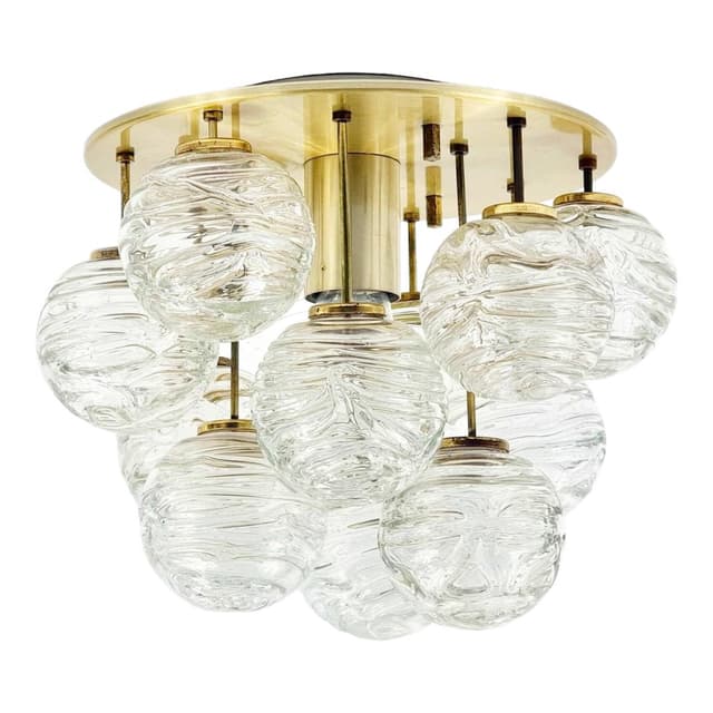 Plafon/Lampa sufitowa, szkło Murano transparentne, mosiądz, Doria Leuchten, Niemcy, lata 60./70. - WYMIARY