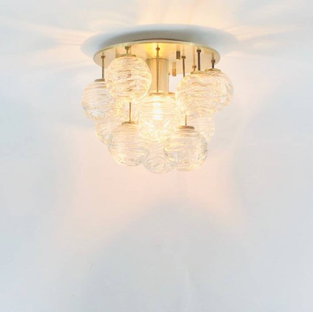 Plafon/Lampa sufitowa, szkło Murano transparentne, mosiądz, Doria Leuchten, Niemcy, lata 60./70. - 295965