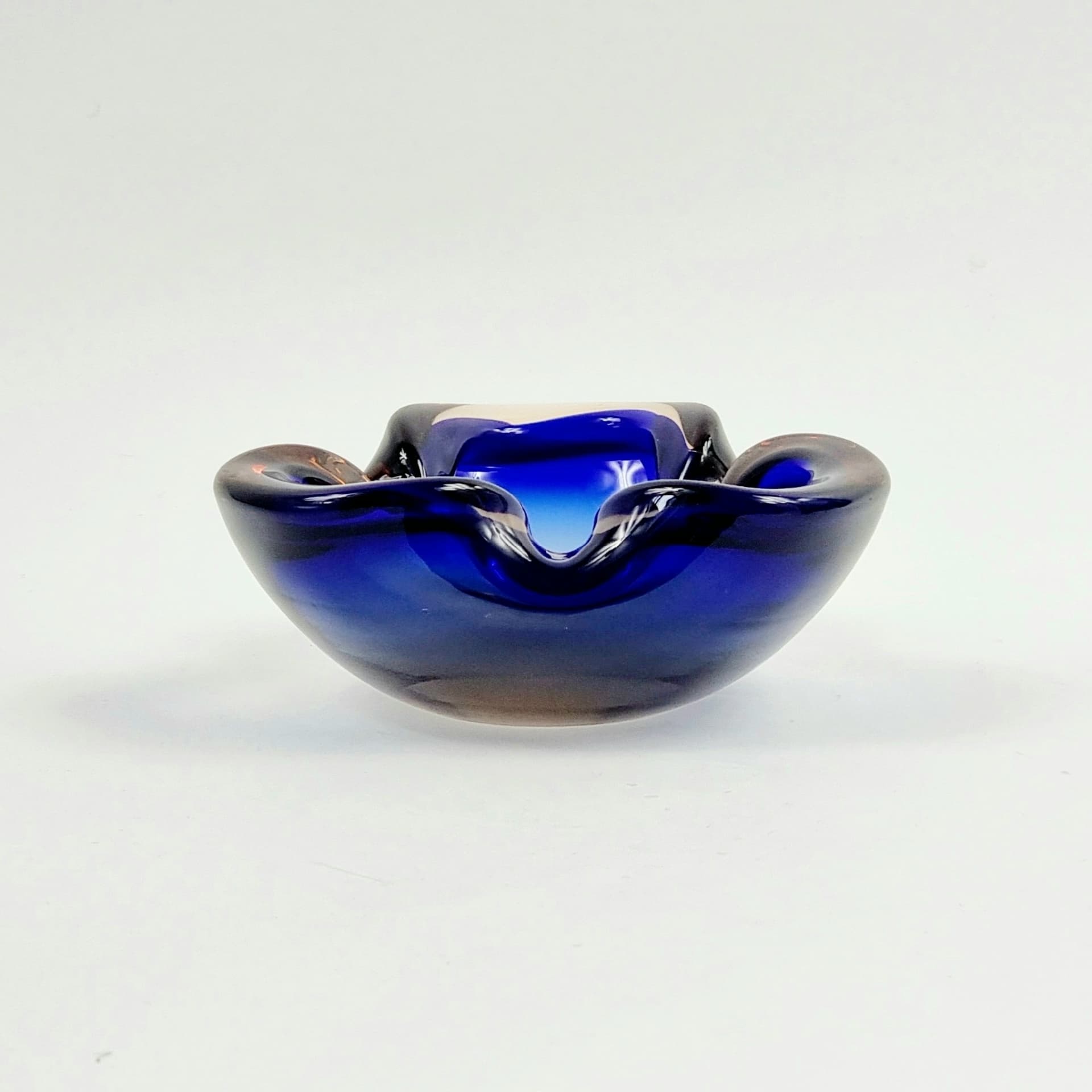 Decorative Bowl Sommerso, blue transparent orange glass crystal, by F. Poli, Italy, 1970s - 304114