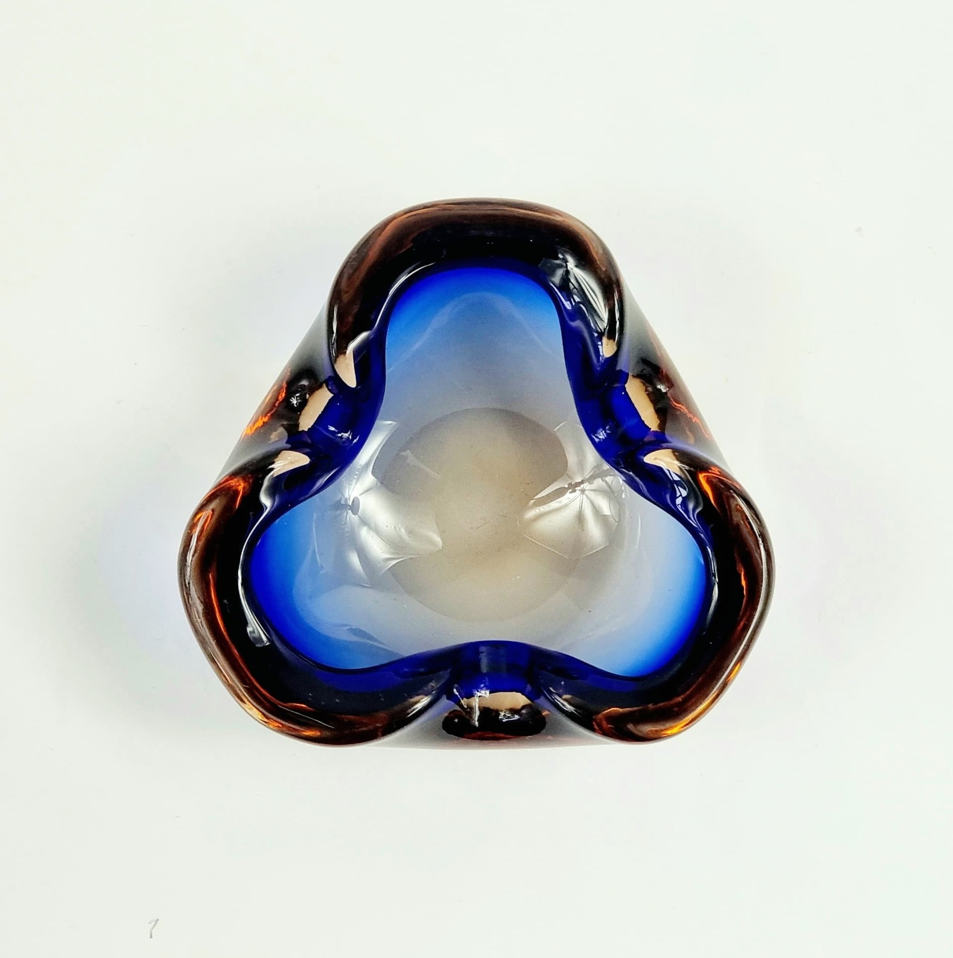 Decorative Bowl Sommerso, blue transparent orange glass crystal, by F. Poli, Italy, 1970s - 304115