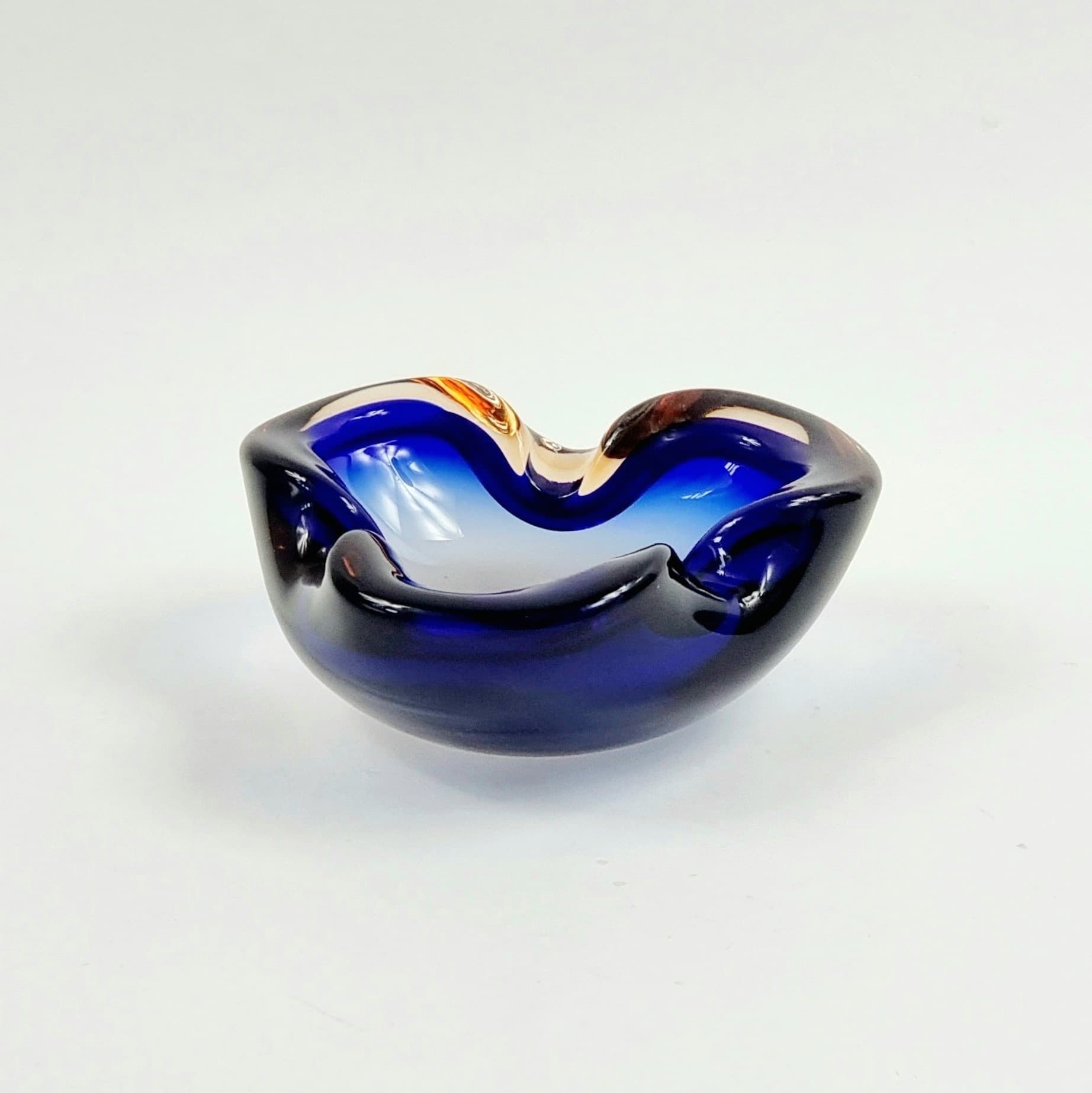 Decorative Bowl Sommerso, blue transparent orange glass crystal, by F. Poli, Italy, 1970s - 304112