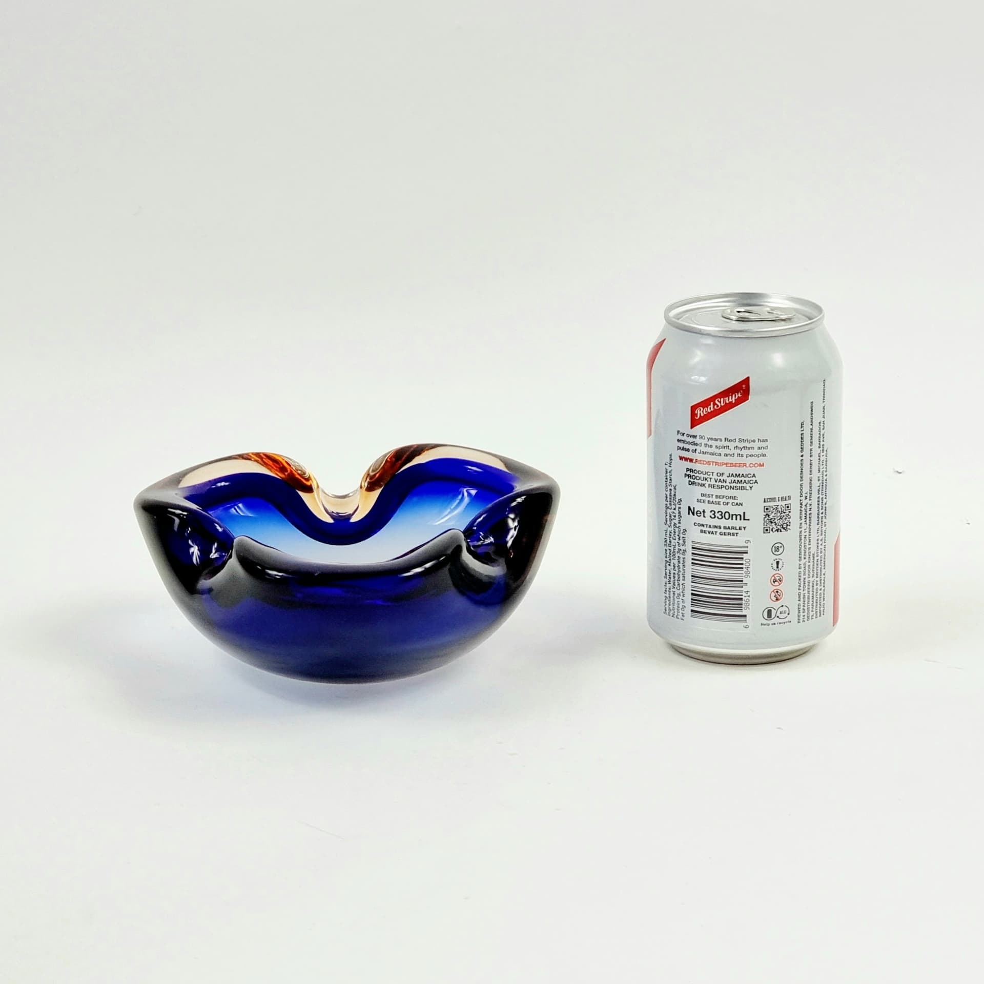 Decorative Bowl Sommerso, blue transparent orange glass crystal, by F. Poli, Italy, 1970s - 304117