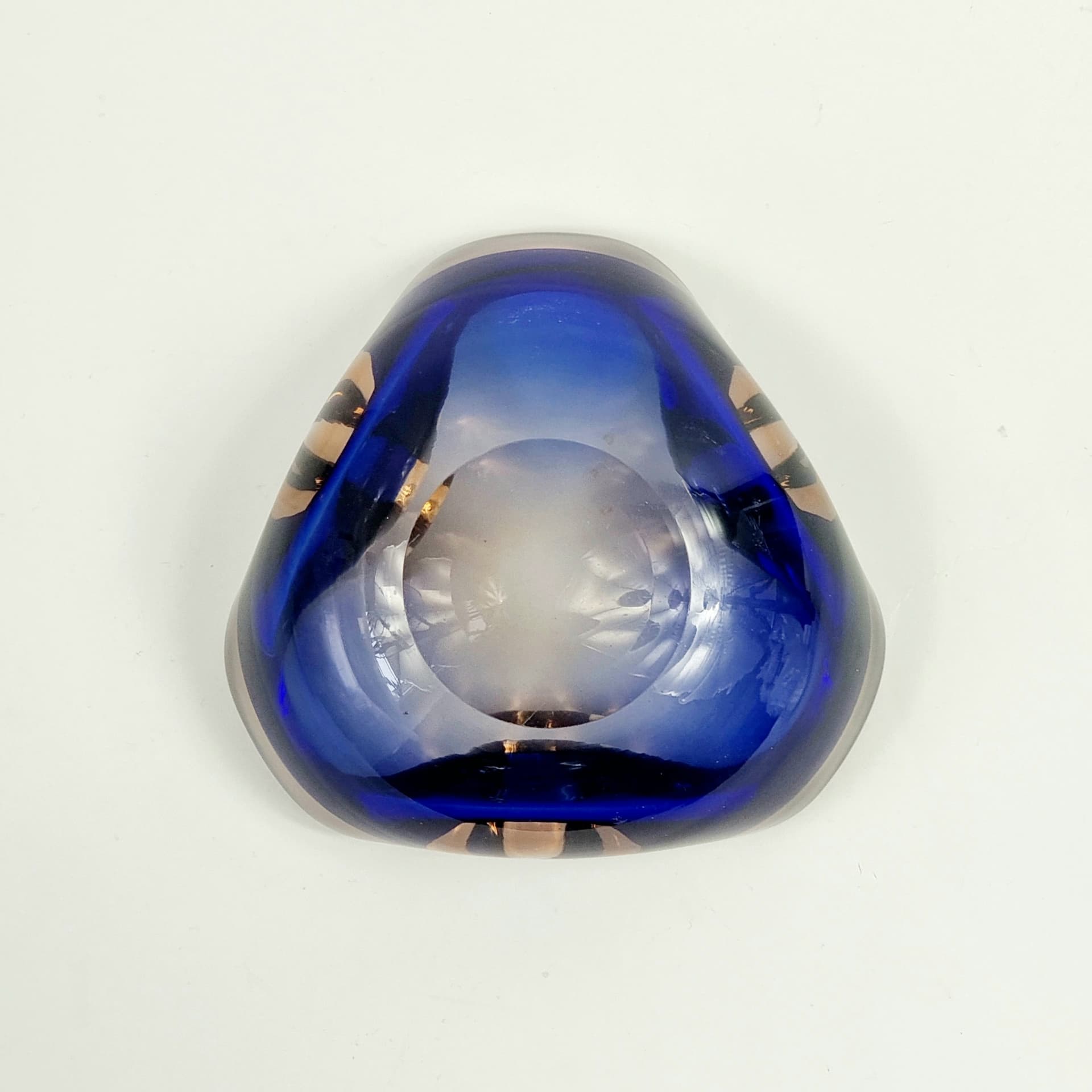 Decorative Bowl Sommerso, blue transparent orange glass crystal, by F. Poli, Italy, 1970s - 304116