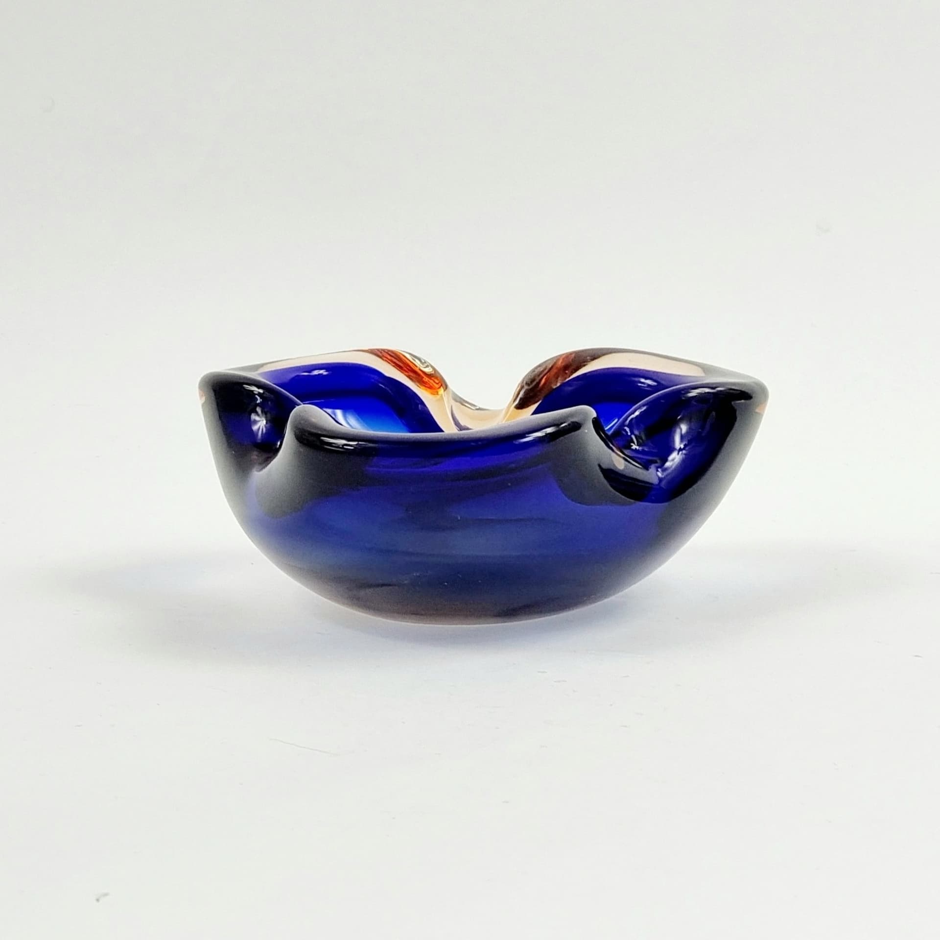 Decorative Bowl Sommerso, blue transparent orange glass crystal, by F. Poli, Italy, 1970s - 304113