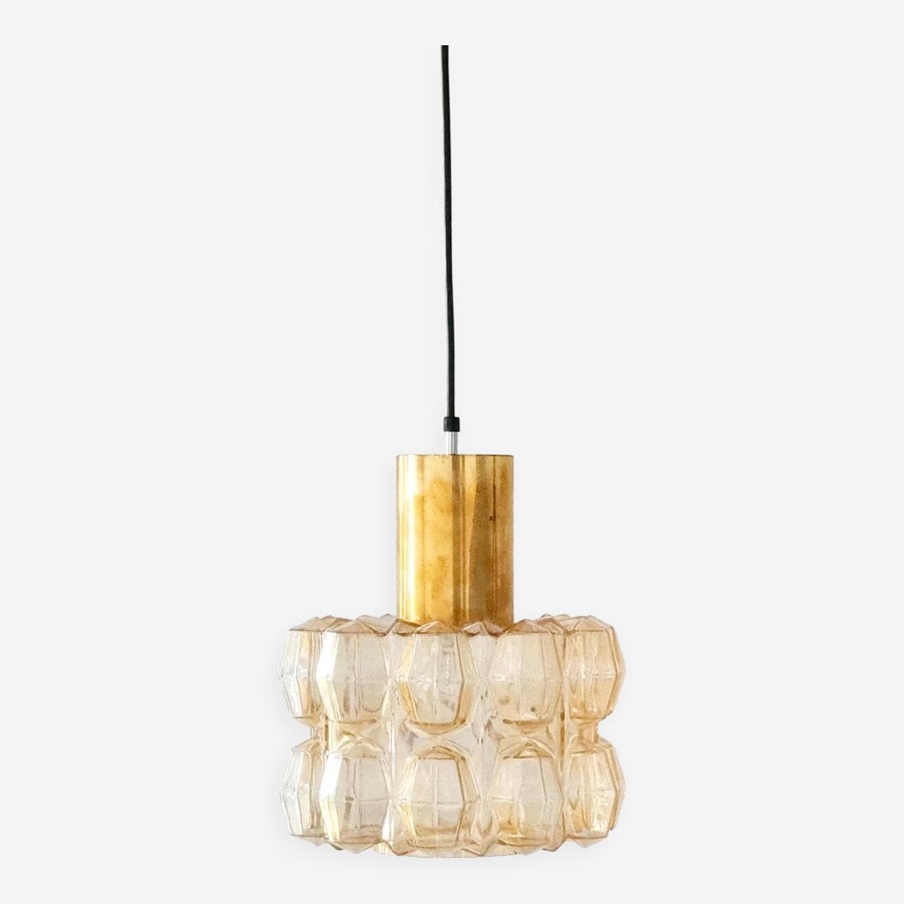 Lampa sufitowa, szkło złote, mosiądz, proj. H. Tynell, Limburg, Niemcy, lata 60. - 295905