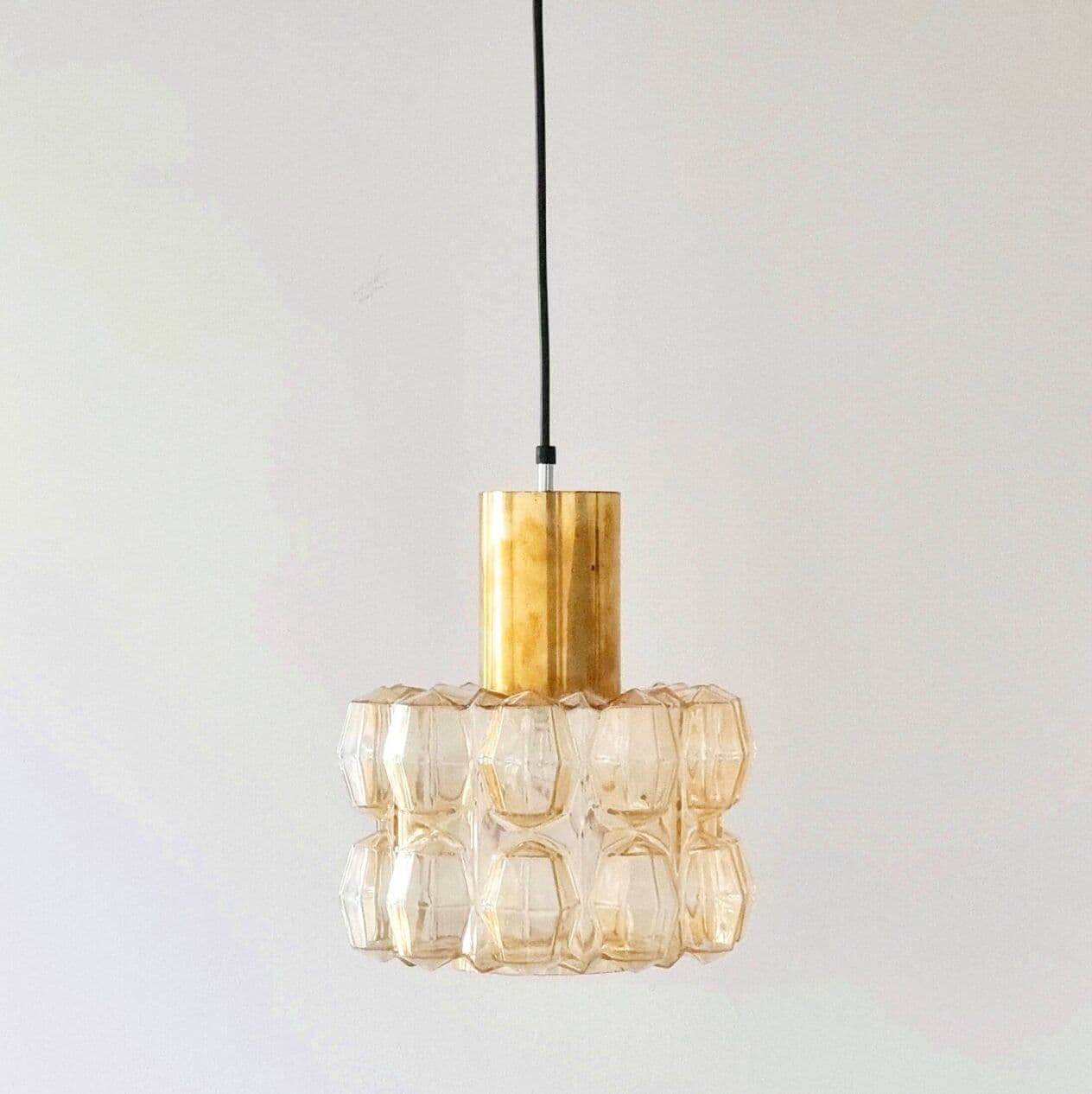 Lampa sufitowa, szkło złote, mosiądz, proj. H. Tynell, Limburg, Niemcy, lata 60. - 295913