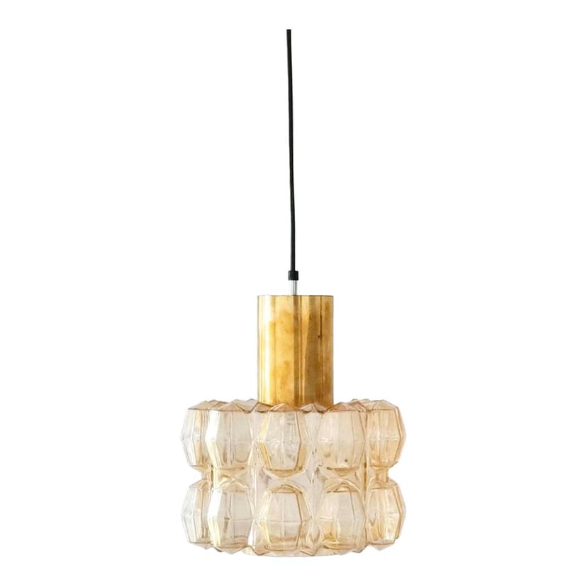 Lampa sufitowa, szkło złote, mosiądz, proj. H. Tynell, Limburg, Niemcy, lata 60.
