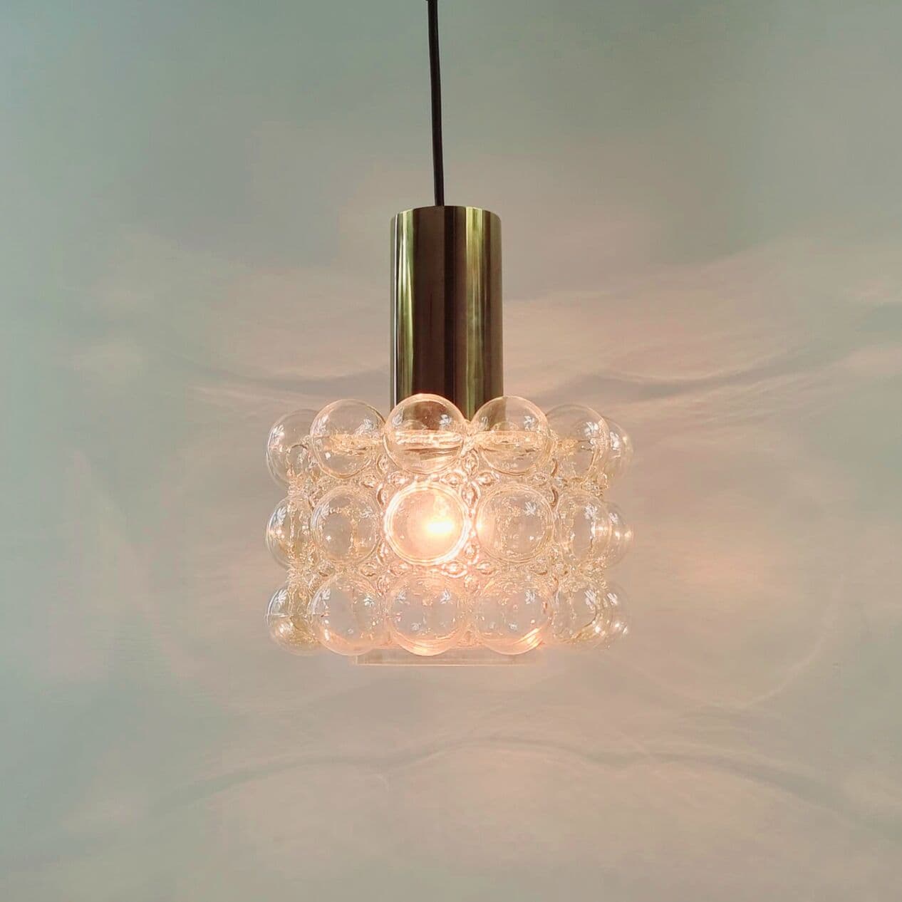 Lampa wisząca Bubble, szkło złote transparentne, mosiądz, proj. H. Tynell, Limburg, Niemcy, lata 60. - 295888