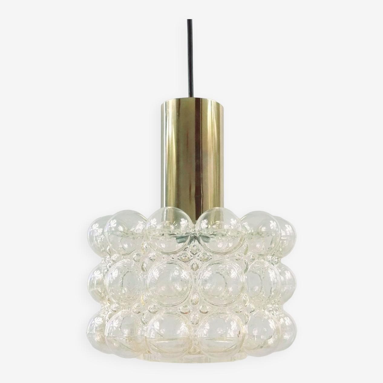 Lampa wisząca Bubble, szkło złote transparentne, mosiądz, proj. H. Tynell, Limburg, Niemcy, lata 60. - 295883