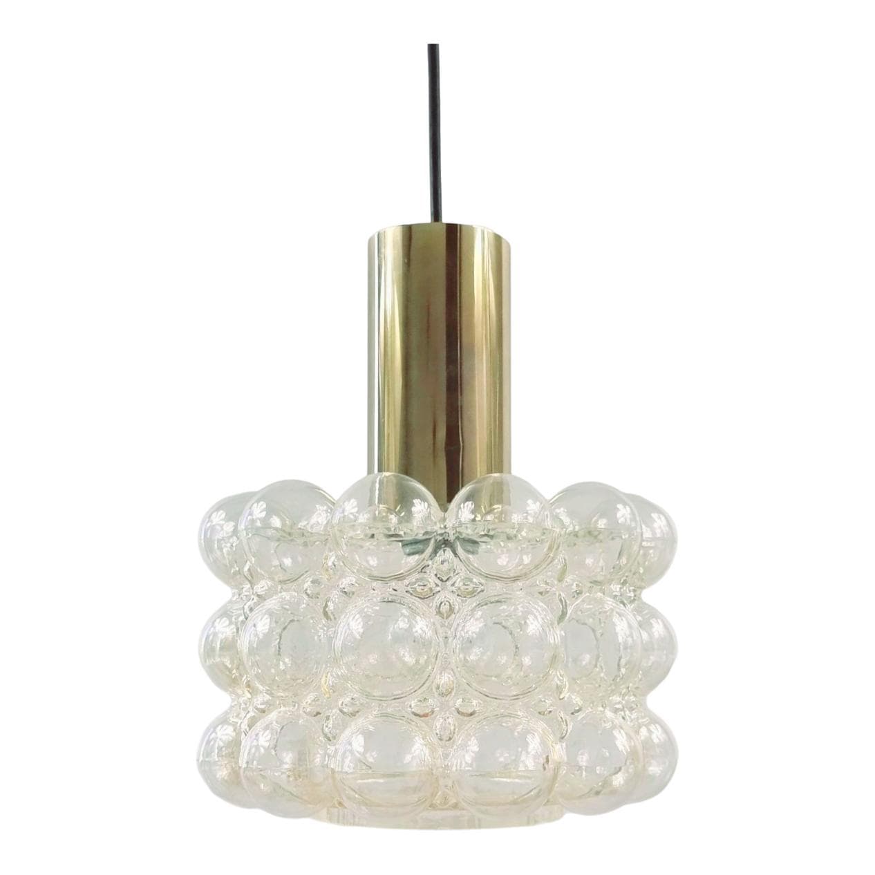Lampa wisząca Bubble, szkło złote transparentne, mosiądz, proj. H. Tynell, Limburg, Niemcy, lata 60.
