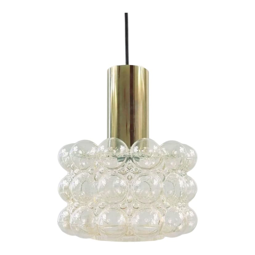 Lampa wisząca Bubble, szkło złote transparentne, mosiądz, proj. H. Tynell, Limburg, Niemcy, lata 60.