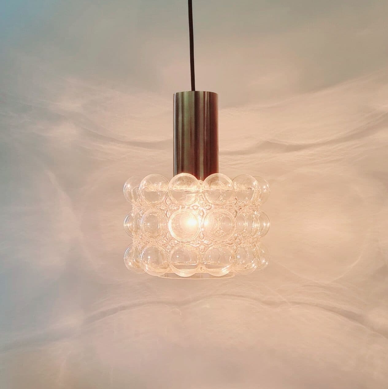 Lampa wisząca Bubble, szkło złote transparentne, mosiądz, proj. H. Tynell, Limburg, Niemcy, lata 60. - 295890