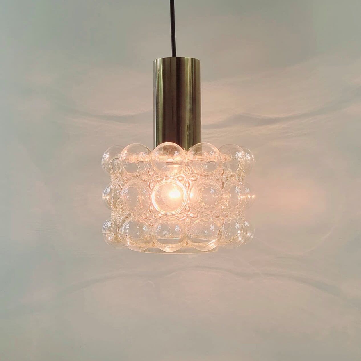 Lampa wisząca Bubble, szkło złote transparentne, mosiądz, proj. H. Tynell, Limburg, Niemcy, lata 60. - 295887