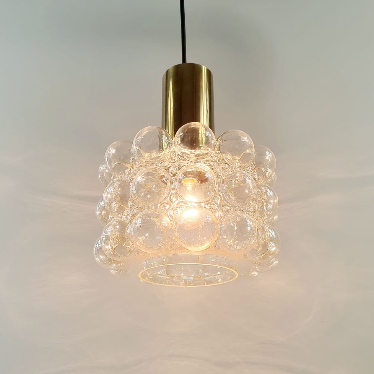 Lampa wisząca Bubble, szkło złote transparentne, mosiądz, proj. H. Tynell, Limburg, Niemcy, lata 60. - 295889