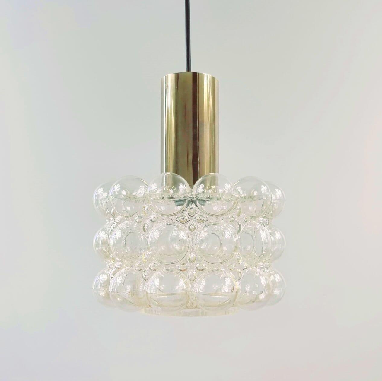 Lampa wisząca Bubble, szkło złote transparentne, mosiądz, proj. H. Tynell, Limburg, Niemcy, lata 60. - 295882