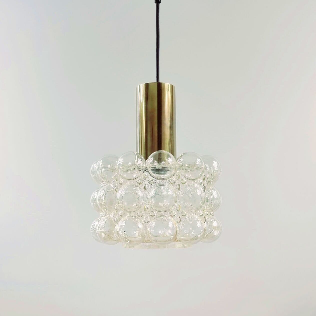 Lampa wisząca Bubble, szkło złote transparentne, mosiądz, proj. H. Tynell, Limburg, Niemcy, lata 60. - 295885