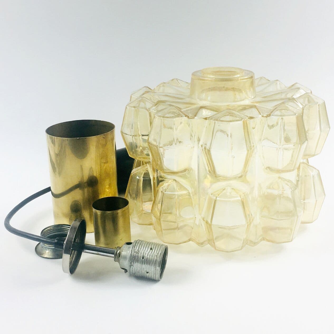 Lampa wisząca, szkło złote przezroczyste, mosiądz, proj. H. Tynell, Limburg, Niemcy, lata 60. - 295845