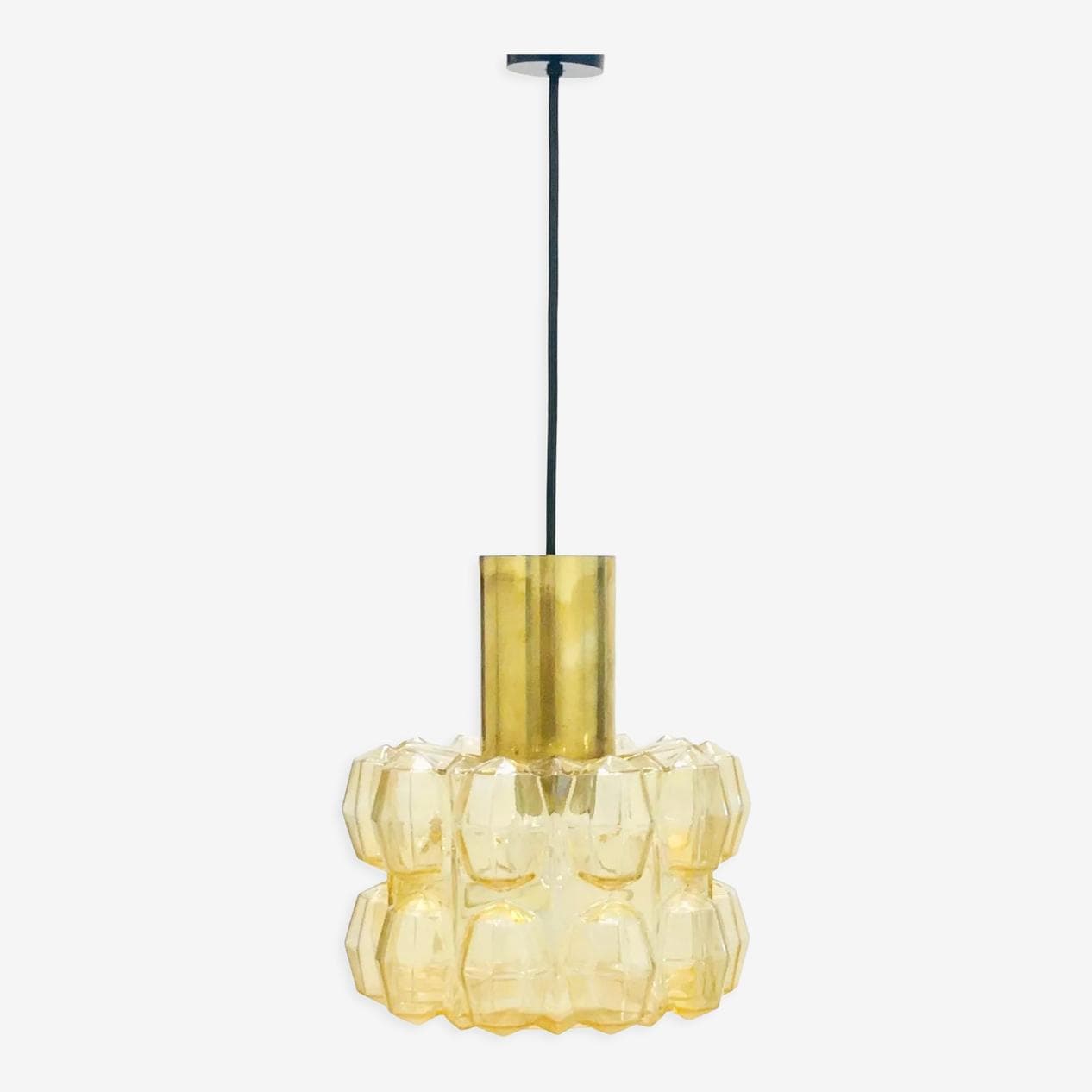 Lampa wisząca, szkło złote przezroczyste, mosiądz, proj. H. Tynell, Limburg, Niemcy, lata 60. - 295840