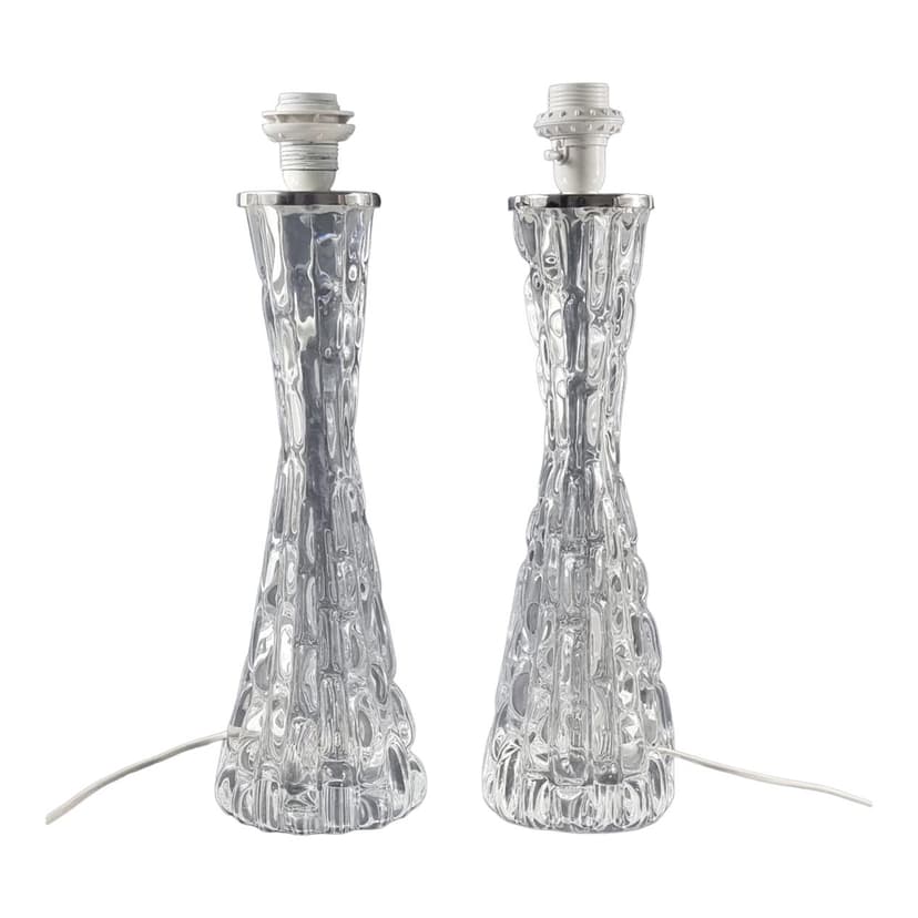 Para lamp stołowych, model RD 1477, szkło kryształowe transparentne, chrom, proj. C. Fagerlund, Orrefors, Szwecja, lata 60.