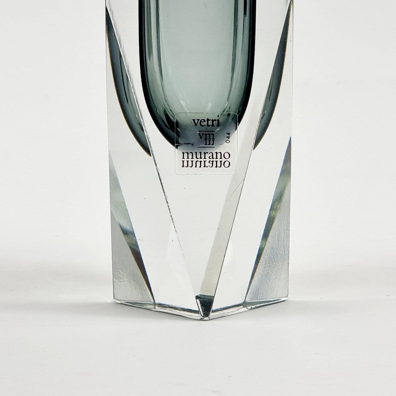 Vase Sommerso, grey transparent, glass crystal, by F. Poli, Italy, 1960s. - 295790